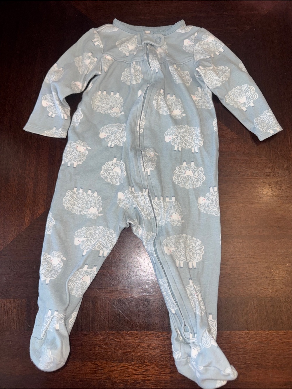 Carter's Light Blue Footed One-Piece with White Sheep Print